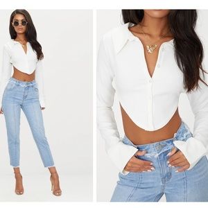 PrettyLittleThing white Long sleeve crop blouse